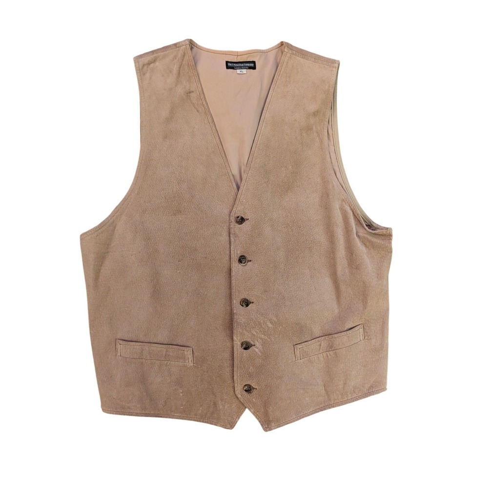 Vintage J. Peterman Men's Western Tan Suede Leather Vest Adjustable Back- XL